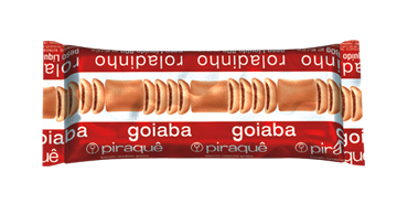 roladinho goiaba.jpg - Roladinho goiabaGoiabada, farinha de trigo rica com ferro e ácido fólico, açúcar, gordura vegetal interesterificada, amido de milho, leite em pó, açúcar invertido, malte e sal. Emulsificante: estearoil 2-lactil lactato de cálcio, estabilizante: lecitina de soja, fermentos químicos: bicarbonato de sódio, bicarbonato de amônio e fosfato monocálcico, conservador: propionato de cálcio e aroma natural de baunilha. CONTÉM GLÚTEN.Porção por 100 g (10 unidades).